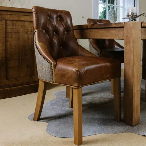 Linton Leather and Tweed Dining Chair