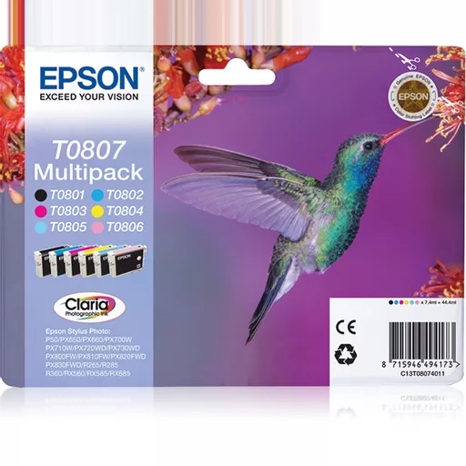 Epson C13T08074021/T0807 Ink cartridge multi pack Bk,C,M,Y,LC,LM Blister Acustic Magnetic, 6x220 pages 6x7,4ml Pack=6 for Epson Stylus Photo P 50/PX/PX 730/R 265