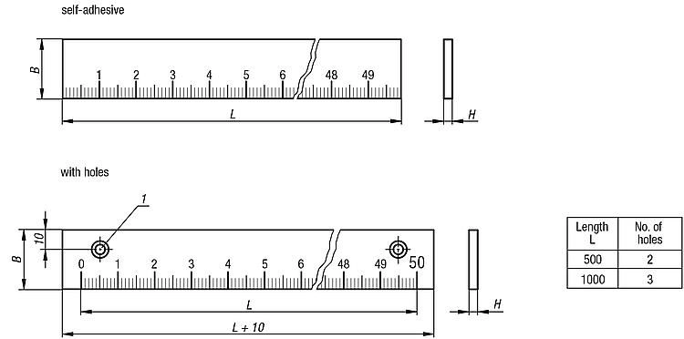 Scale Self Adhesive. 500mm Length. Zero Point Left. Horizontal.  Aluminium.