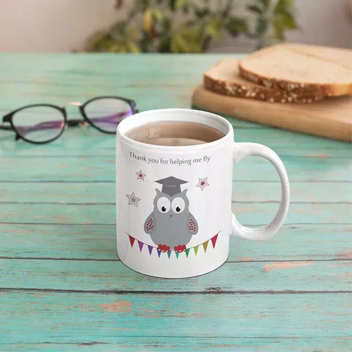 Personalised thank you for helping me fly teacher mug. custom end of the year gift