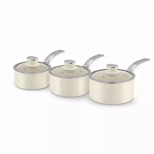 3 Piece Saucepan Set Cream