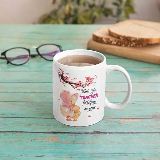 personalised teacher appreciation mug. thanks for helping me grow teacher custom gift