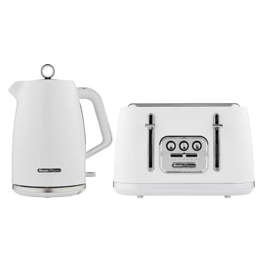 Swan Elegance Kitchen Set, 1.7L Kettle & 4 Slice Toaster in White