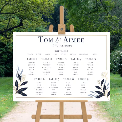 Personalised Wedding Table Plan Navy Flowers