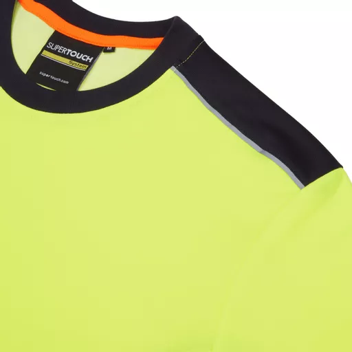 SYH-353C-System-Hi-Vis-Eco-CottonCool-Yellow-Navy-T-Shirt-Front-Detail With Segmented Tape.png