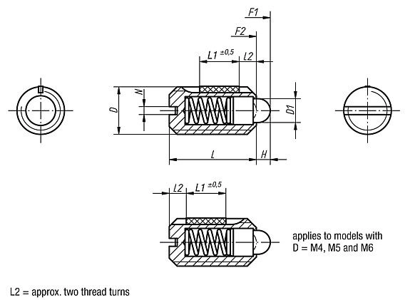 Spring Plunger. M4 Thread. 9mm Long. 1.8mm Pin Diameter. 6N Spring Force. Stainless Steel.