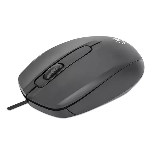 Manhattan Comfort II USB Wired Mouse, Black, 1000dpi, USB-A, Optical, Ambidextrous, Portable/Compact, Three Button with Scroll Wheel, Three Year Warranty, Retail Box