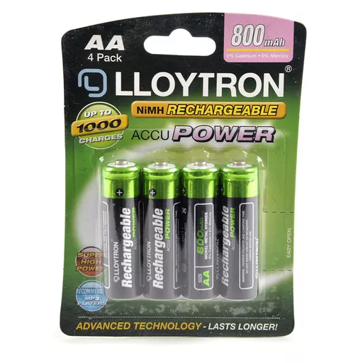 Rechargeable NIMH AccuPower Battery - AA Type 800mAh Pk4
