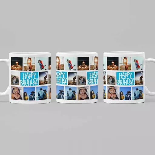 Personalised 16 Photo Happy Birthday Collage Mug
