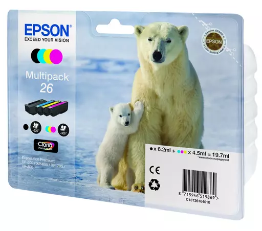 Epson C13T26164010/26 Ink cartridge multi pack Bk,C,M,Y 220pg + 3x300pg, 6ml + 3x5ml Pack=4 for Epson XP 600