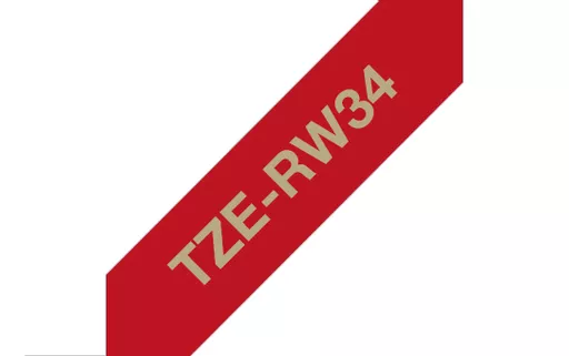 Brother TZE-RW34 DirectLabel gold on red non adhesive textil 12mm x 4m for Brother P-Touch TZ 3.5-18mm/6-12mm/6-18mm/6-24mm/6-36mm