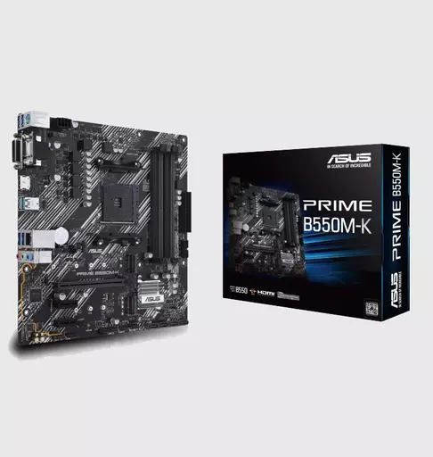 Asus PRIME B550M-K Motherboard, AM4, Micro ATX, 4x DDR4, VGA, DVI, HDMI, PCIe4, M.2