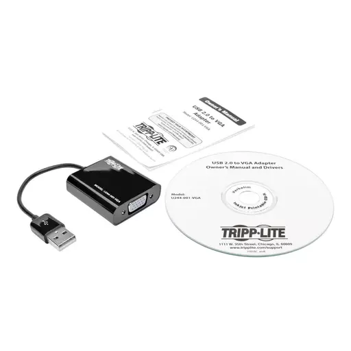 Tripp Lite U244-001-VGA USB 2.0 to VGA Dual/Multi-Monitor External Video Graphics Card Adapter with Built-In USB Cable, 128 MB SDRAM, 1080p @ 60 Hz