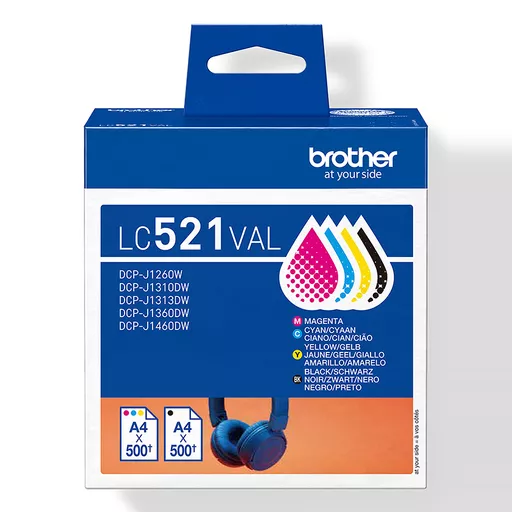 Brother LC-521VAL Ink cartridge multi pack C,M,Y, 3x500 pages ISO/IEC 19752 Pack=3 for Brother DCP-J 1260
