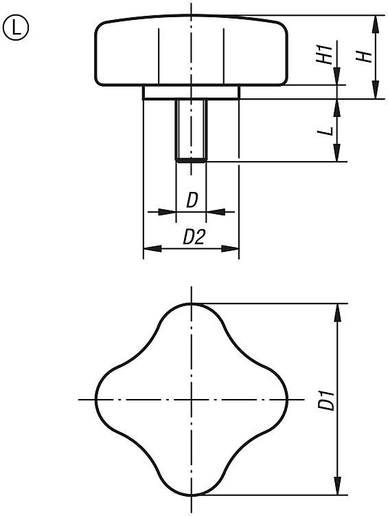Flat Palm Grip. M10x50mm Steel Thread. 50.8mm Grip Diameter.