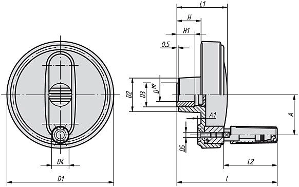 Handwheel. Revolving Grip. 16mm H7 Reamed Hole. 160mm Overall Diameter. Plastic.