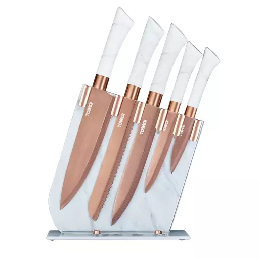 Marble Rose Gold 5 Piece Knife Set