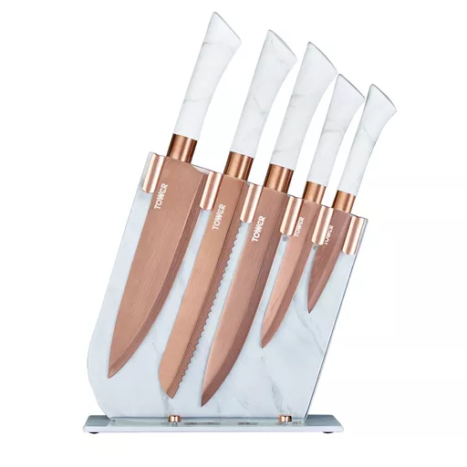 Marble Rose Gold 5 Piece Knife Set