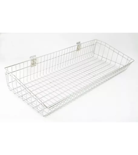 Chrome Wire Slatwall Basket - 100cm x 43cm x 12.7cm