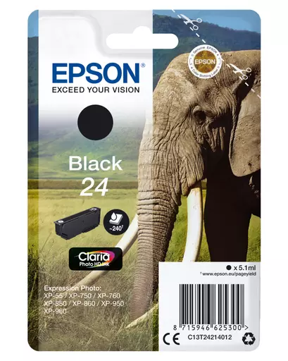 Epson C13T24214012/24 Ink cartridge black, 360 pages 5,1ml for Epson XP 750