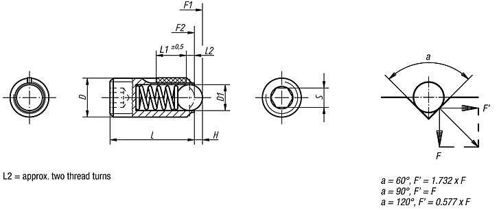 Spring Plunger. Thread M4. Length 10mm. Ball Diameter 2.5mm. Spring Force 12N. Stainless Steel.