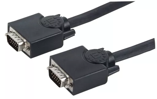 Manhattan VGA Monitor Cable (with Ferrite Cores), 20m, Black, Male to Male, HD15, Cable of higher SVGA Specification (fully compatible), Shielding with Ferrite Cores helps minimise EMI interference for improved video transmission, Lifetime Warranty, Polyb