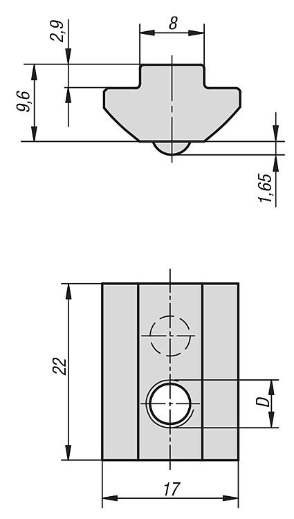 Heavy Duty Slot Nut For Aluminium Profile. M4 Thread. 8mm Slot Width.