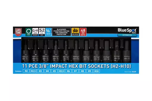 11 PCE 3/8" Impact Hex Bit Sockets (H2-H10)