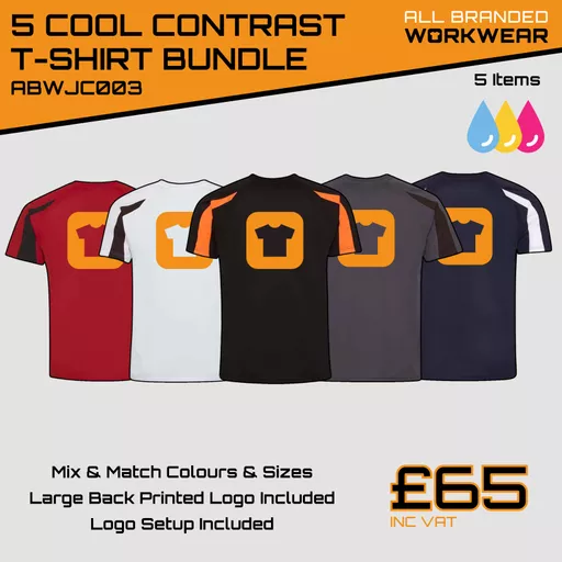 5 Cool Contrast T-shirts with Back Print Bundle Deal