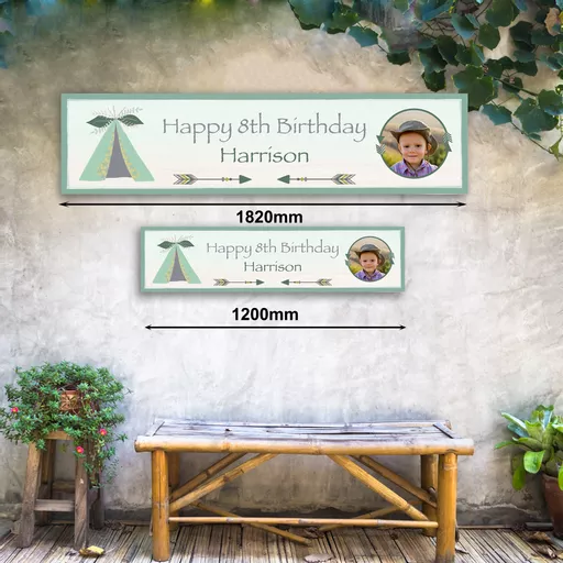 Personalised Banner -  Green Teepee Banner with Photo