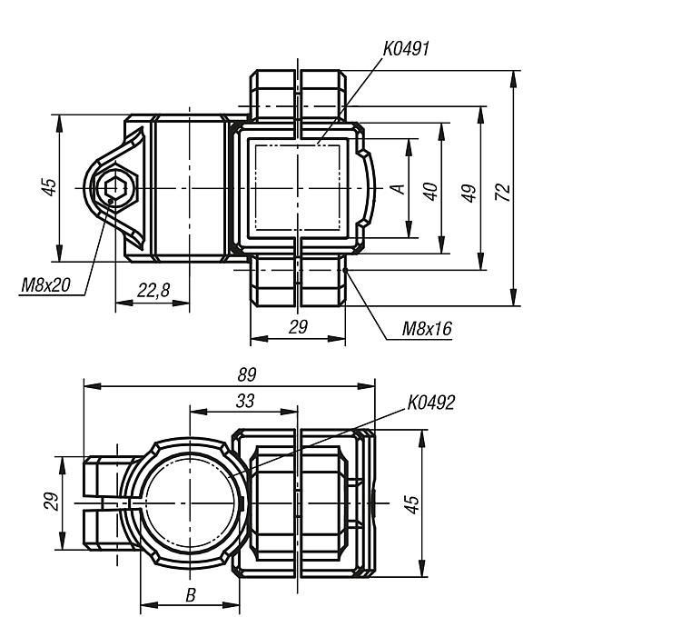 Cross Tube Clamp.To Suit 30mm Round & Square Tubes. Plastic.