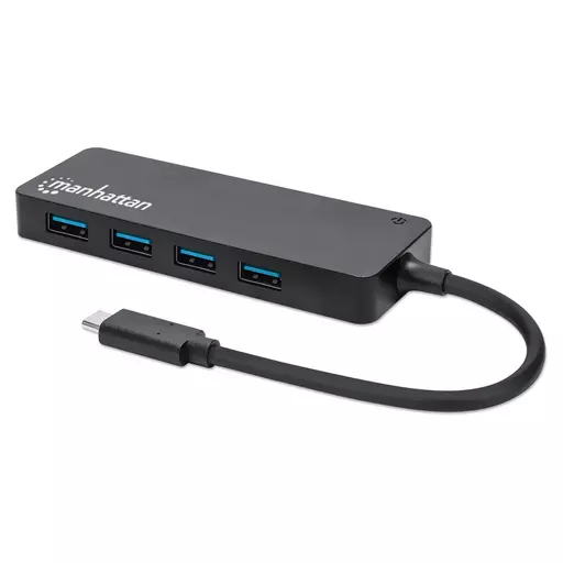 Manhattan USB-C Dock/Hub, Ports (4): USB-A (x4), 5 Gbps (USB 3.2 Gen1 aka USB 3.0), External Power Supply Not Needed, Equivalent to HB30CM4AB, SuperSpeed USB, Black, Three Year Warranty, Retail Box