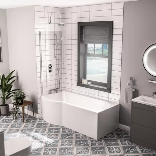 Portland 1700 x 850 x 440mm Left hand (LH) P-Shaped Beauforte Shower Bath - White