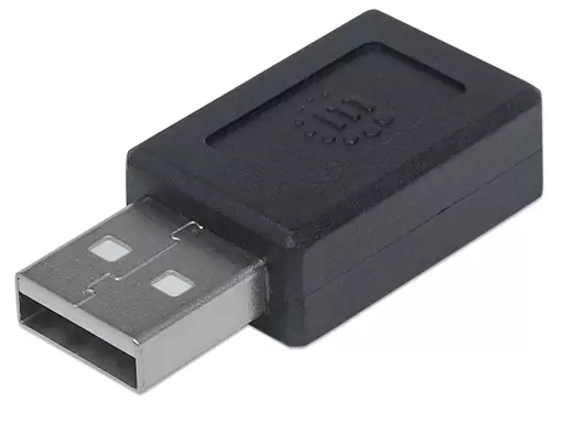 Manhattan USB-C to USB-A Adapter, Female to Male, 480 Mbps (USB 2.0), Hi-Speed USB, Black, Lifetime Warranty, Polybag