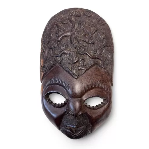 Ornate Wooden Carved Ghanaian Mask