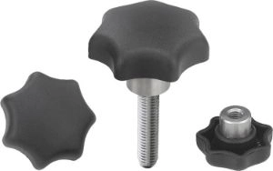 K0153 - Star Knobs In Plastic With Steel Bush With Thread & Holes Size 5-16mm