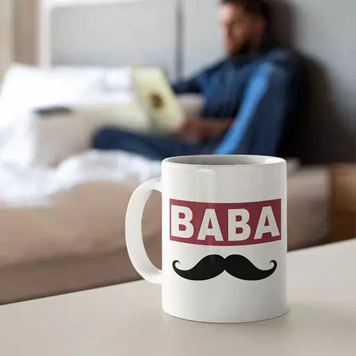 Personalised Baba Mug with Mustache Design - Heartfelt Keepsake for Father's Day, birthdays 