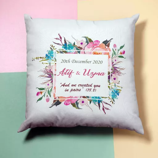 Personalised MultiColour Square Wreath Cushion - Add Names/Dates