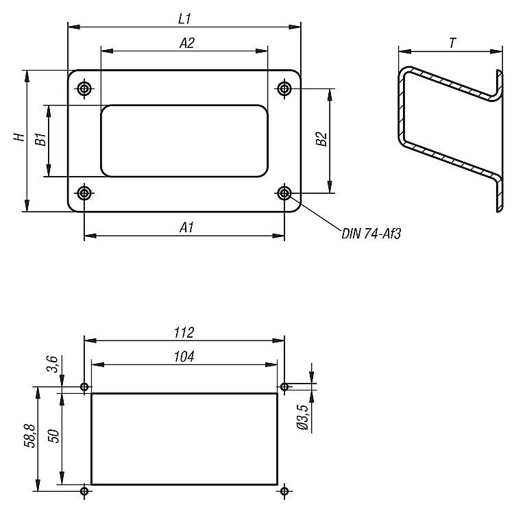 Recessed Handle. Screw On. 131mm Long. 79mm High. Black.