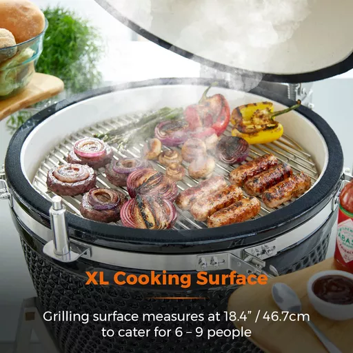 Tower Kamado XL Ceramic Charcoal BBQ with Collapsible Wooden Shelves