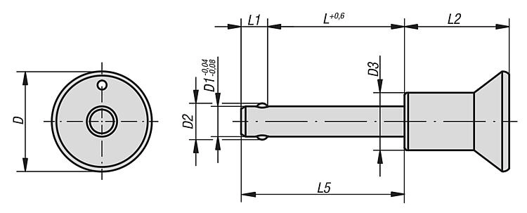 Ball Lock Pin With Mushroom Grip. 5mm Pin Diameter. 15mm Clamping Length. Stainless Steel.