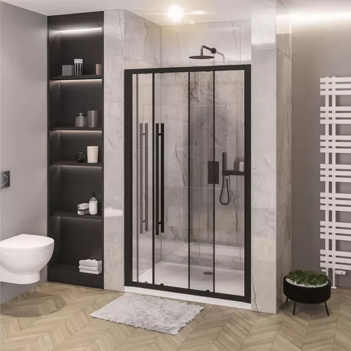 Vantage 2000 8mm Easy Clean 2000mm x 1100mm Soft Close Sliding Shower Door - Matt Black