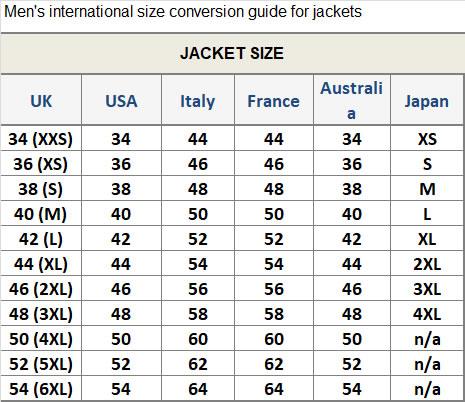 Size Chart - USA Jacket