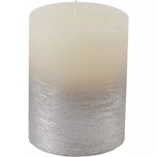 White Pillar Candle with Metallic Silver Ombre Base