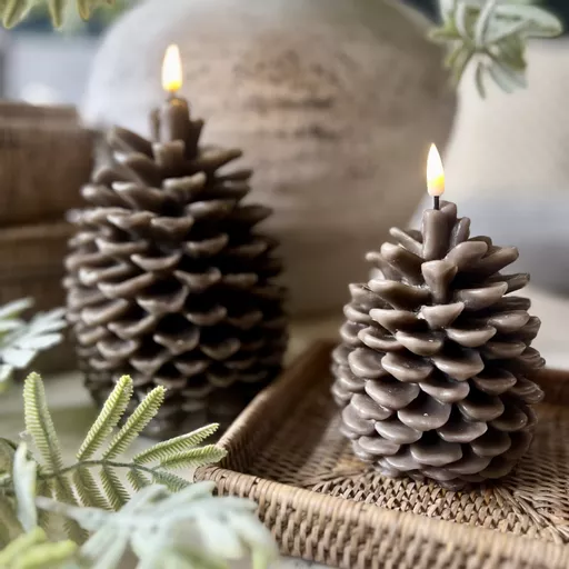 Small Pine Cone LED Candle   10x13cm - Brown