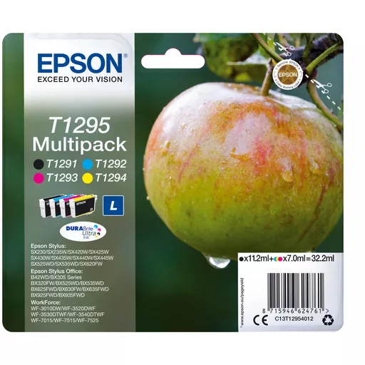 Epson C13T12954012/T1295 Ink cartridge multi pack Bk,C,M,Y 11,2 ml + 3x7 ml Pack=4 for Epson Stylus BX 320/SX 235 W/SX 420/SX 525/WF 3500