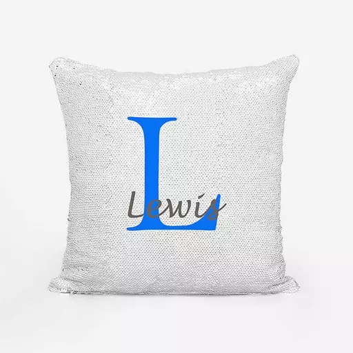 Personalised sequin magic cushion cover with unicorn design and custom name, reversible sequins reveal hidden image