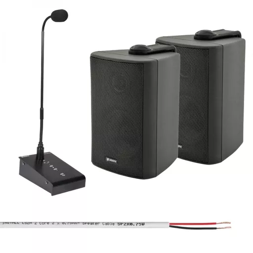 Adastra Small PA Announcement System with x2 Wall Mount Speakers