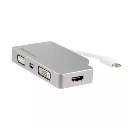 StarTech.com USB C Multiport Video Adapter with HDMI, VGA, Mini DisplayPort or DVI - USB Type C Monitor Adapter to HDMI 1.4 or mDP 1.2 (4K) - VGA or DVI (1080p) - Silver Aluminum