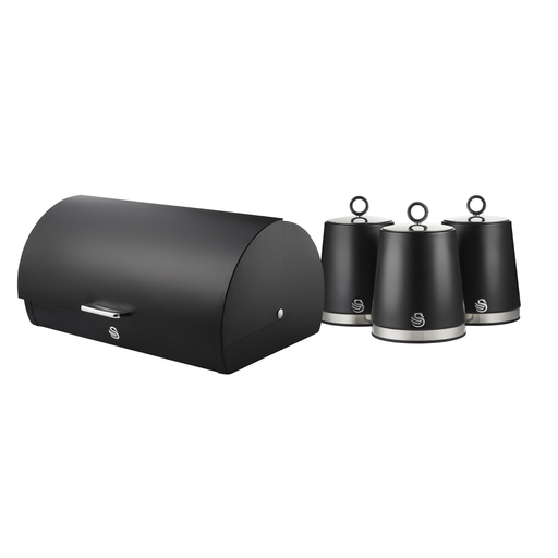 Swan Black Serenity Set Of 3 Canisters & Bread Bin Bundle